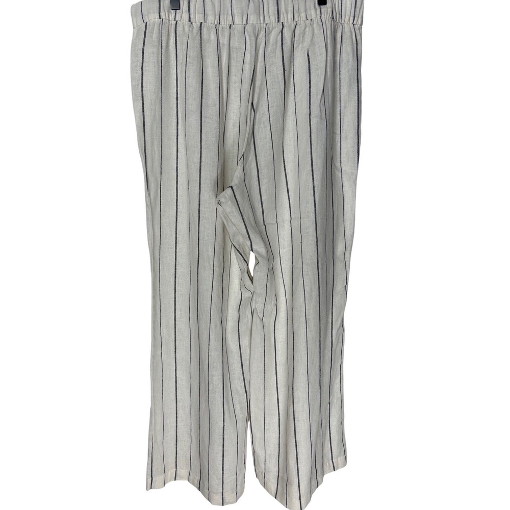 Gap High Rise Linen Blend Trousers Side Button Wide Leg Ivory Stripe Size 18 EUC - Picture 7 of 11